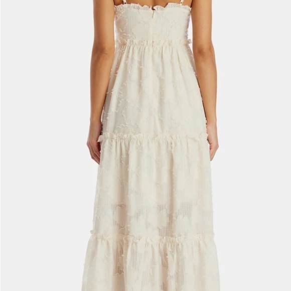 LENA Floral Jacquard Tiered Maxi Dress Ruffle Trim Sweetheart Empire Waist Sz M - Picture 2 of 10